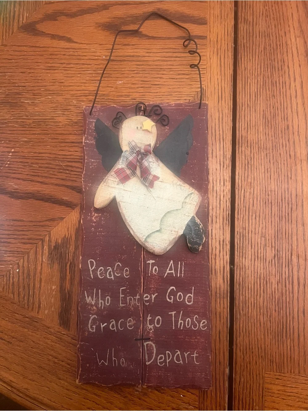 Vintage Rustic Red Angel Wall Plaque - Peace Message